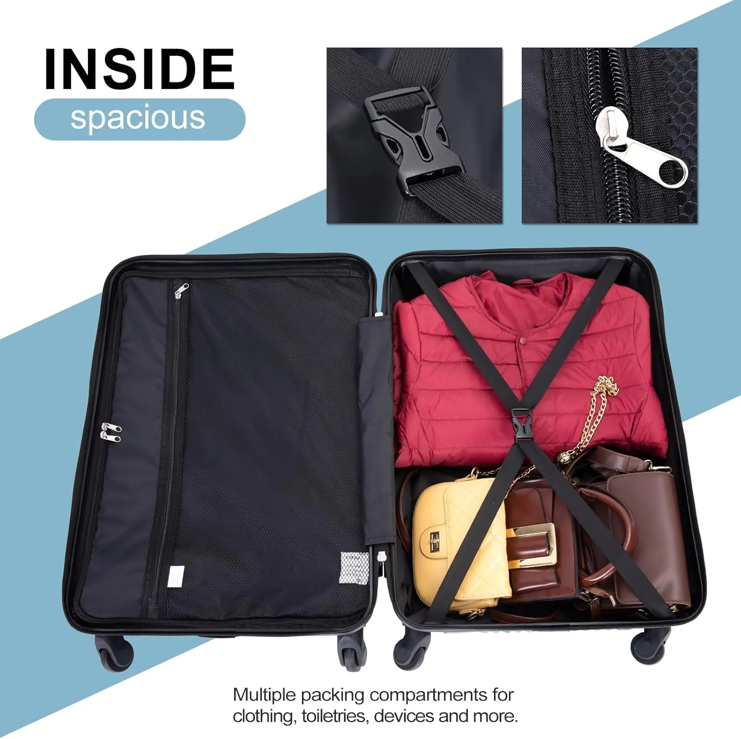 Hardshell Luggage Set,3 Piece Hardside Travel Suitcases Set with Spinner Wheel,Lightweight Carry-on luggage