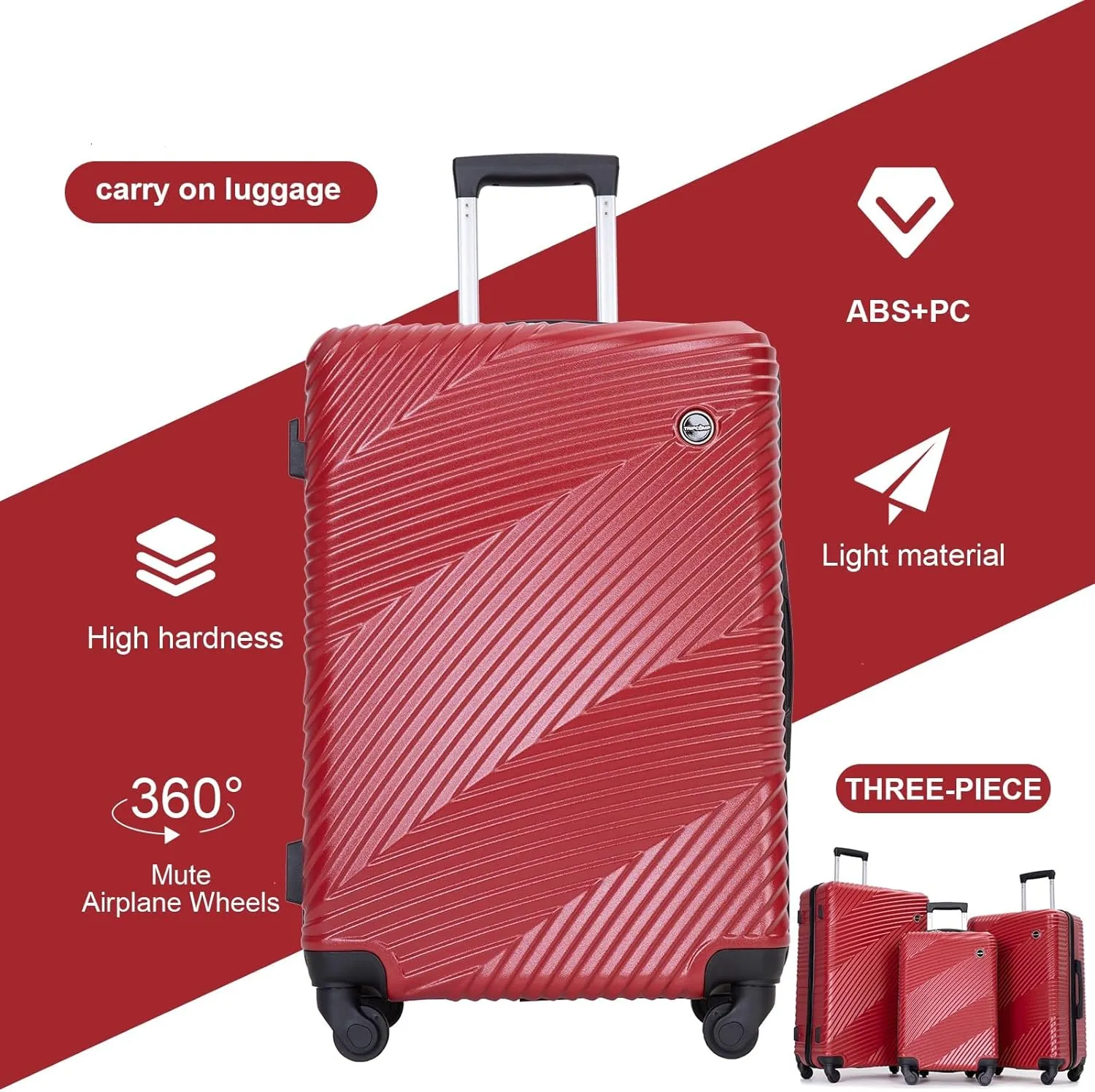 Hardshell Luggage Set,3 Piece Hardside Travel Suitcases Set with Spinner Wheel,Lightweight Carry-on luggage