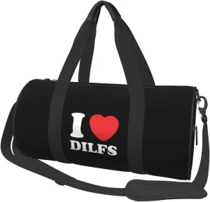 I Love Dilfs Convertible Garment Bag with Shoulder Strap, Carry on Garment Duffel Bag for Men Women - Rolling Foldable for Travel Luggage Bags (Black)