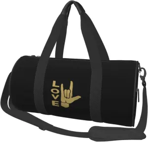 I Love You Sign Language Convertible Garment Bag with Shoulder Strap, Carry on Garment Duffel Bag for Men Women - Rolling Foldable for Travel Luggage Bags (Black)