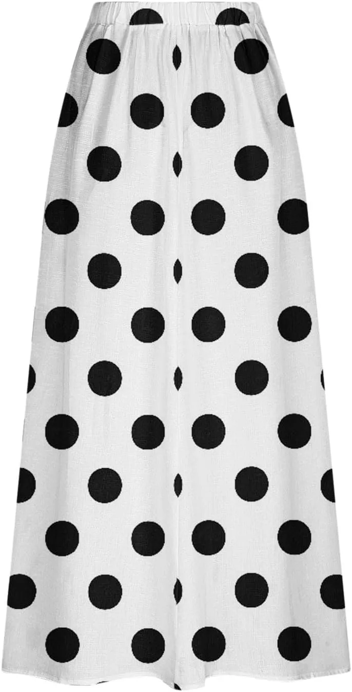 JOAU Women's Polka Dot Maxi Skirt with Pockets High Elastic Waist Flowy Casual Summer Bohemian A Line Beach Vacation Skirts