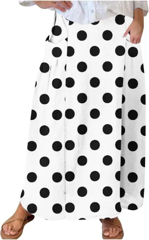 JOAU Women's Polka Dot Maxi Skirt with Pockets High Elastic Waist Flowy Casual Summer Bohemian A Line Beach Vacation Skirts