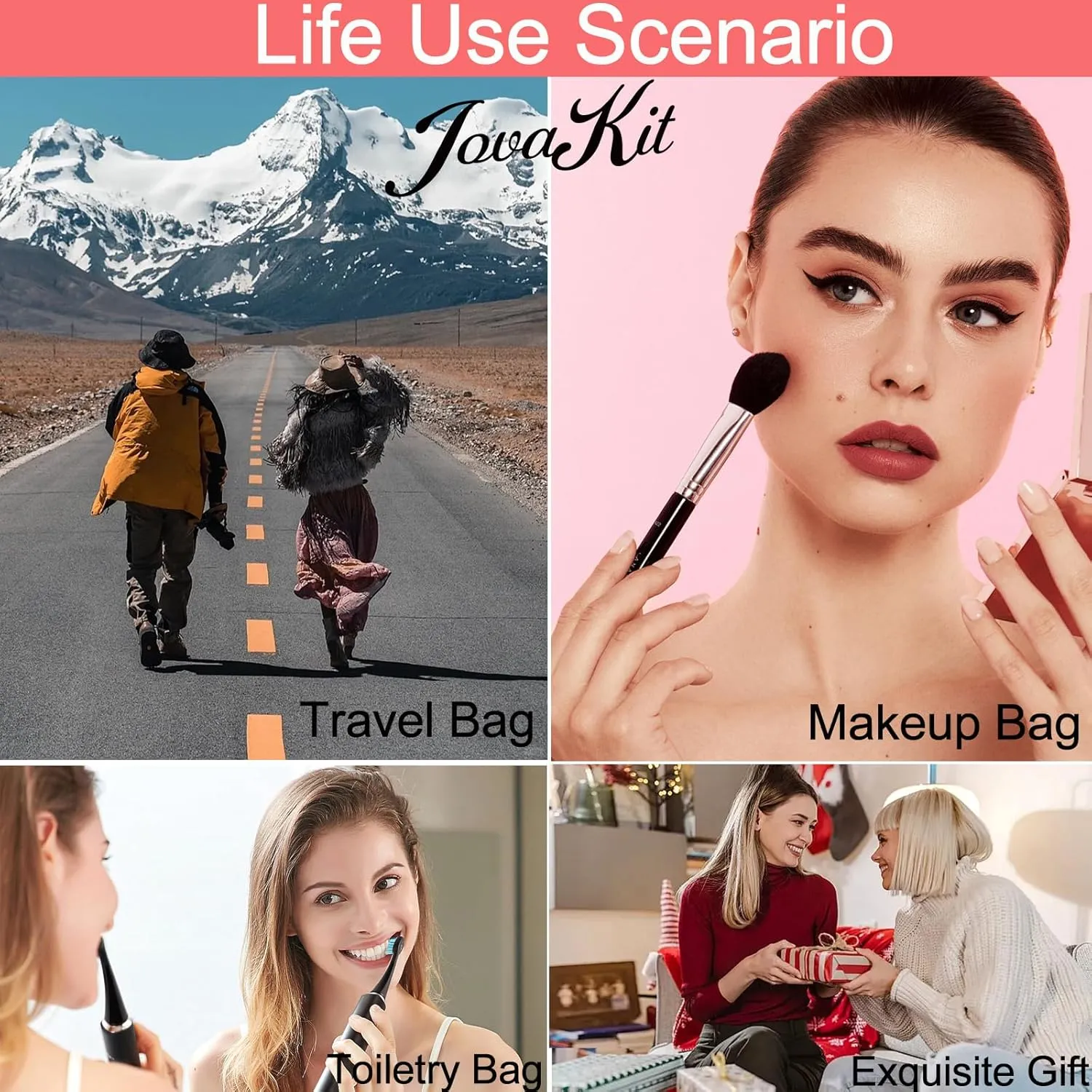 JOVAKIT Small Square Portable Silicone Makeup Bag for Women, Travel Waterproof Toiletry Cosmetic Bag Gifts for Women Girls, Zipper Closure Makeup Case with Handle (Khaki)