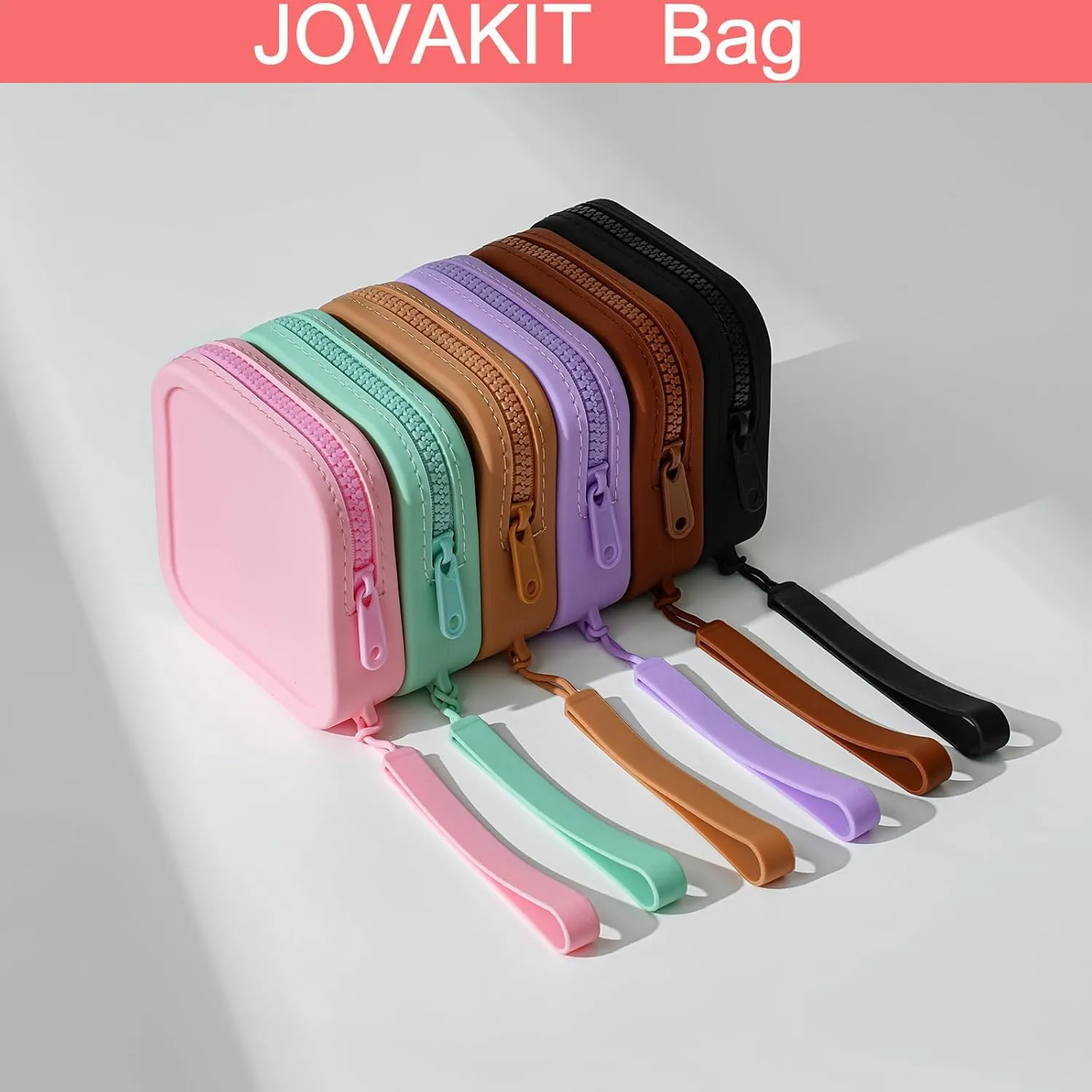 JOVAKIT Small Square Portable Silicone Makeup Bag for Women, Travel Waterproof Toiletry Cosmetic Bag Gifts for Women Girls, Zipper Closure Makeup Case with Handle (Khaki)