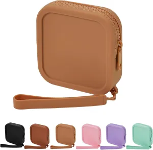 JOVAKIT Small Square Portable Silicone Makeup Bag for Women, Travel Waterproof Toiletry Cosmetic Bag Gifts for Women Girls, Zipper Closure Makeup Case with Handle (Khaki)