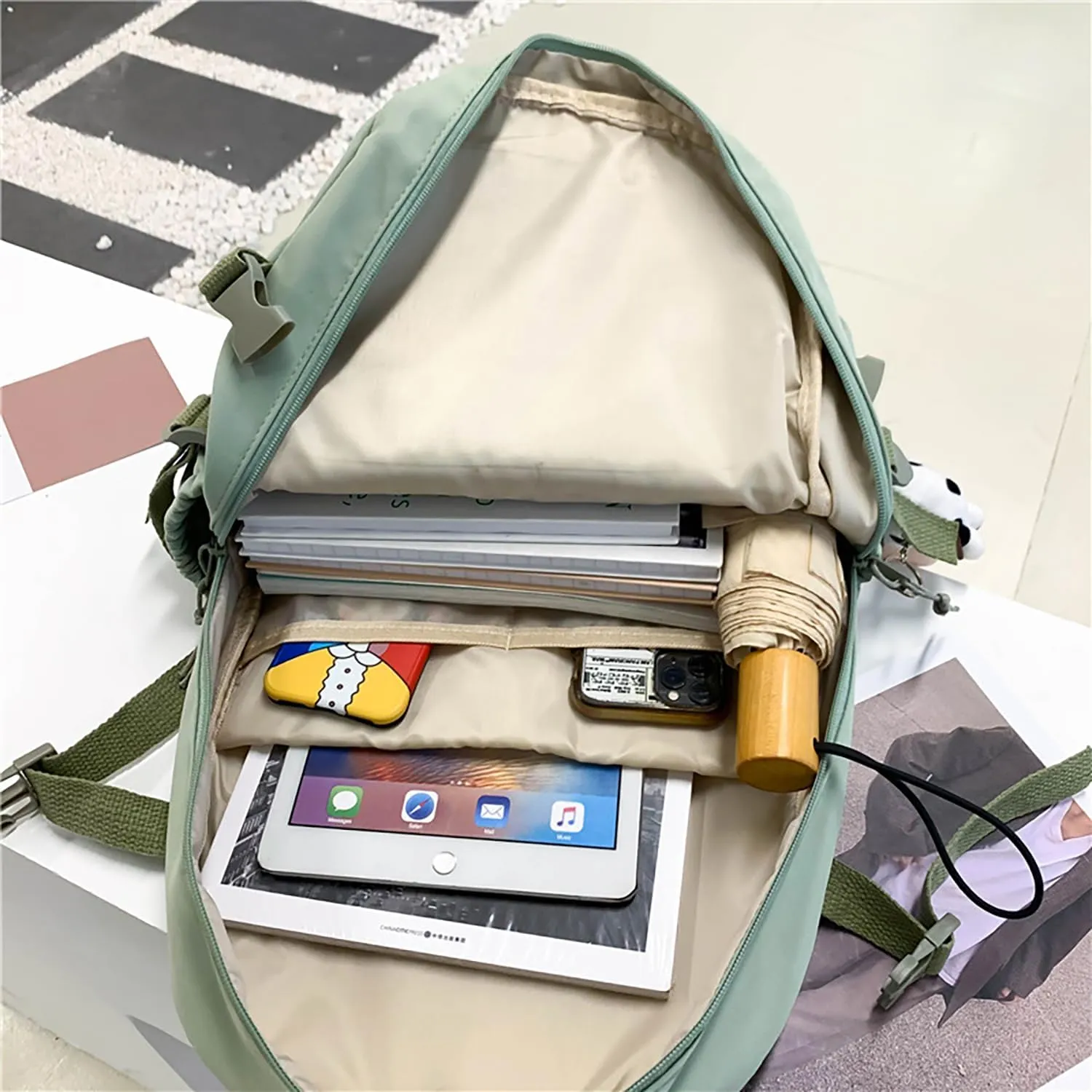 Kawaii Backpack with Bear Plush Kawaii Pin Accessories Cute Aesthetic Bookbag School Bags for Girls Teen (Simple, Blue)