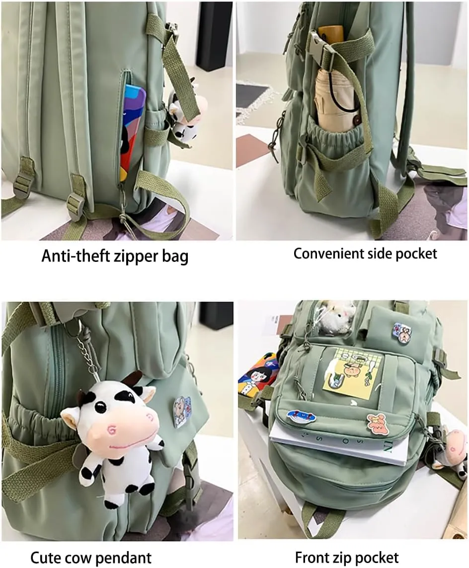 Kawaii Backpack with Bear Plush Kawaii Pin Accessories Cute Aesthetic Bookbag School Bags for Girls Teen (Simple, Blue)