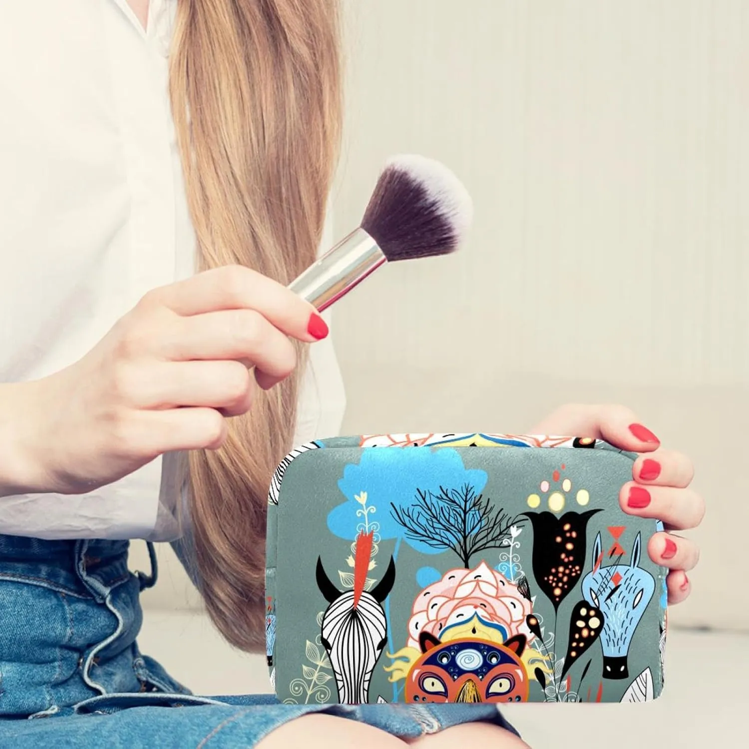Kids Animals Small Makeup Bag for Purse, Portable Cosmetic Bag Zipper Makeup Pouch for Women, Stationery, Toiletries, Travel Accessories