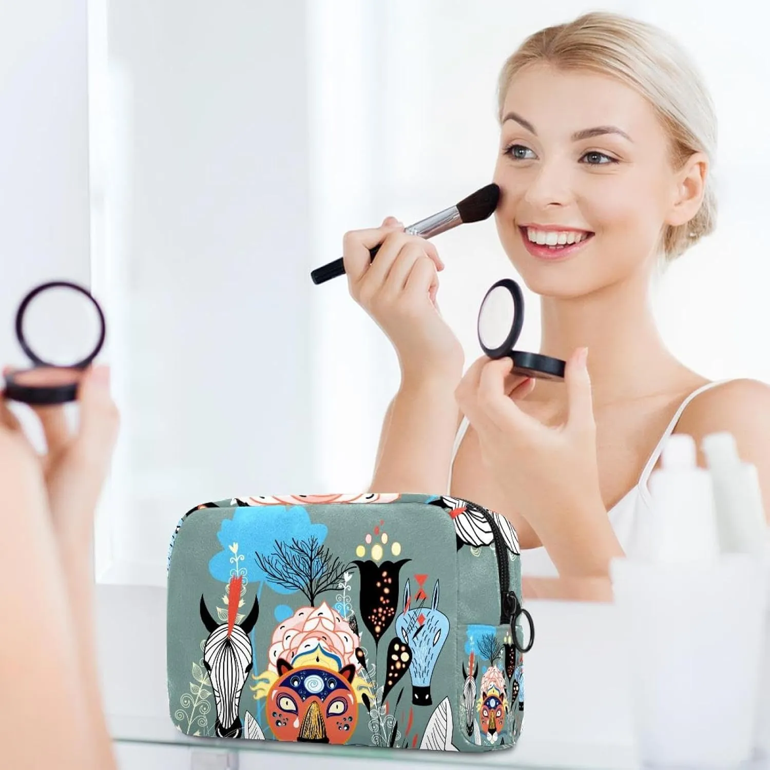 Kids Animals Small Makeup Bag for Purse, Portable Cosmetic Bag Zipper Makeup Pouch for Women, Stationery, Toiletries, Travel Accessories