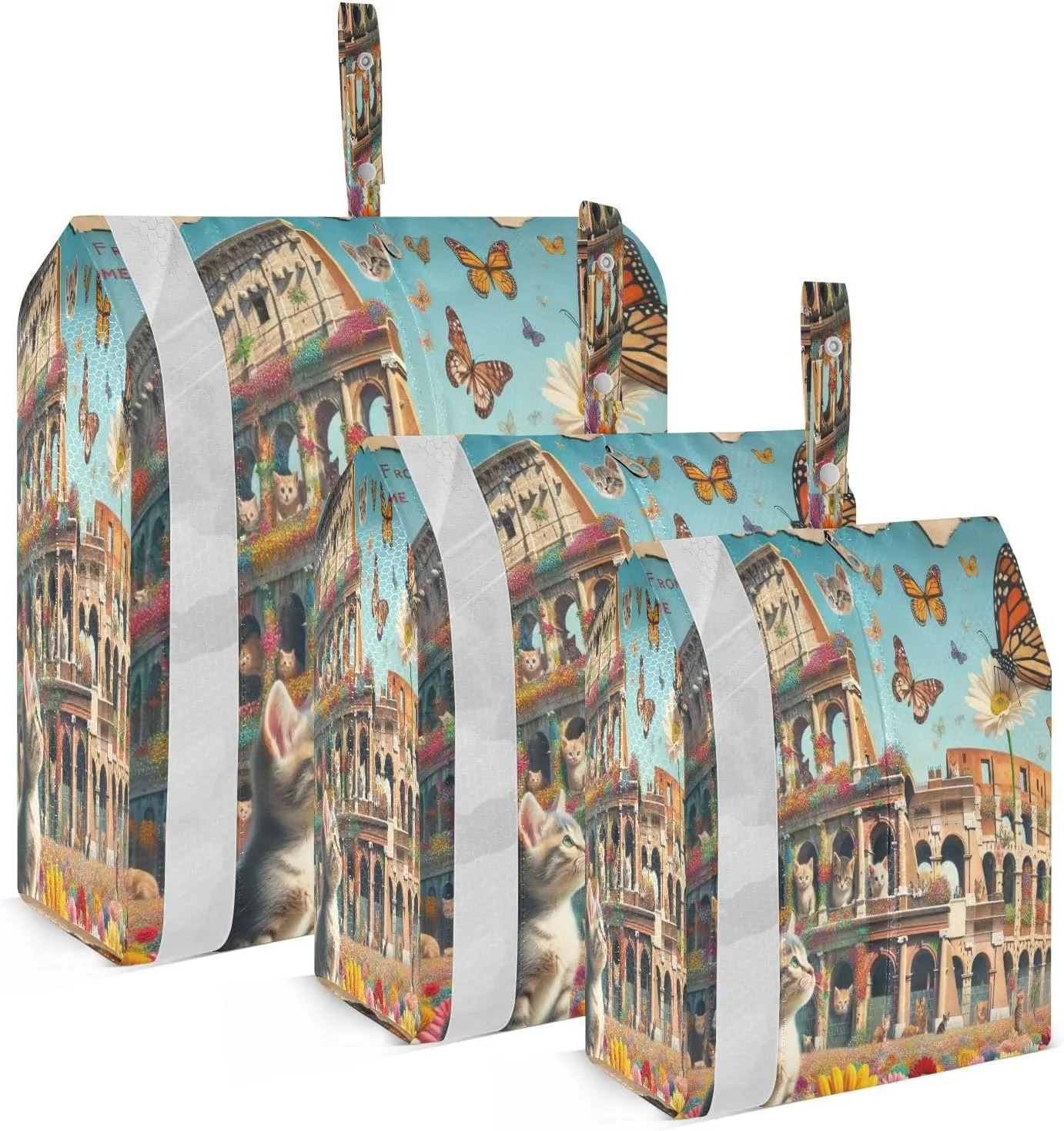Kigai Cat Butterfly Travel Cubes for Packing 3 PCS Travel Luggage Packing Organizer Foldable Suitcase Storage Bag, Travel Accessories