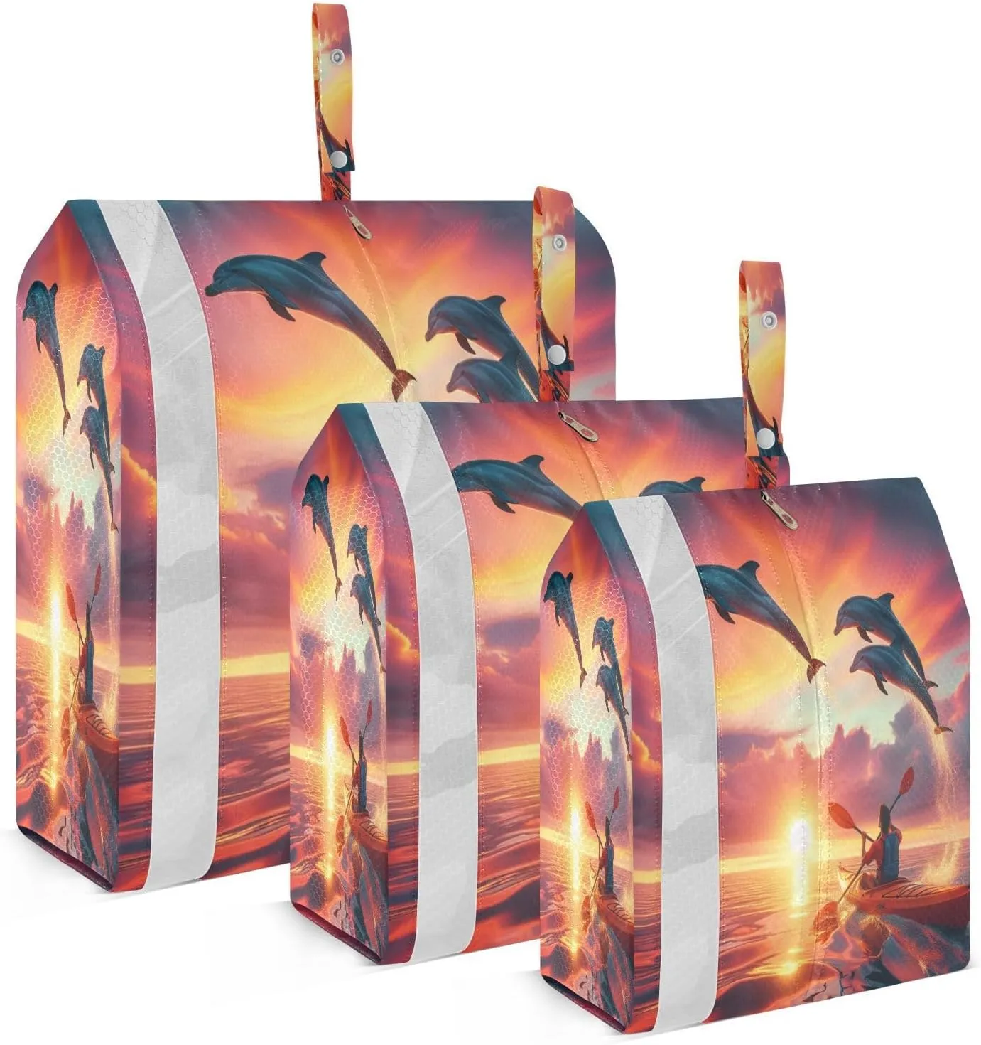 Kigai Cute Dolphin Travel Cubes for Packing 3 PCS Travel Luggage Packing Organizer Foldable Suitcase Storage Bag, Travel Accessories