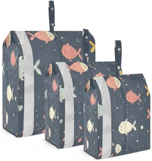 Kigai Cute Fish Travel Cubes for Packing 3 PCS Travel Luggage Packing Organizer Foldable Suitcase Storage Bag, Travel Accessories