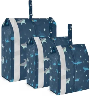 Kigai Cute Shark Travel Cubes for Packing 3 PCS Travel Luggage Packing Organizer Foldable Suitcase Storage Bag, Travel Accessories