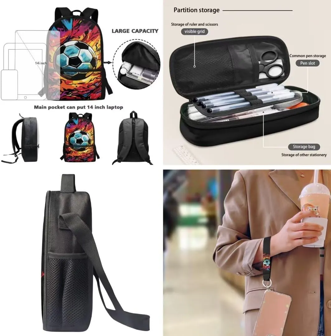Kuiaobaty Dinosaurs Backpacks with Lunchboxes for Boy Cute Book Bag with Pencil Bag Portable School Bag with Key Chain Insulated Lunch Case with Zipper Soft Pencil Box Gift for Holiday