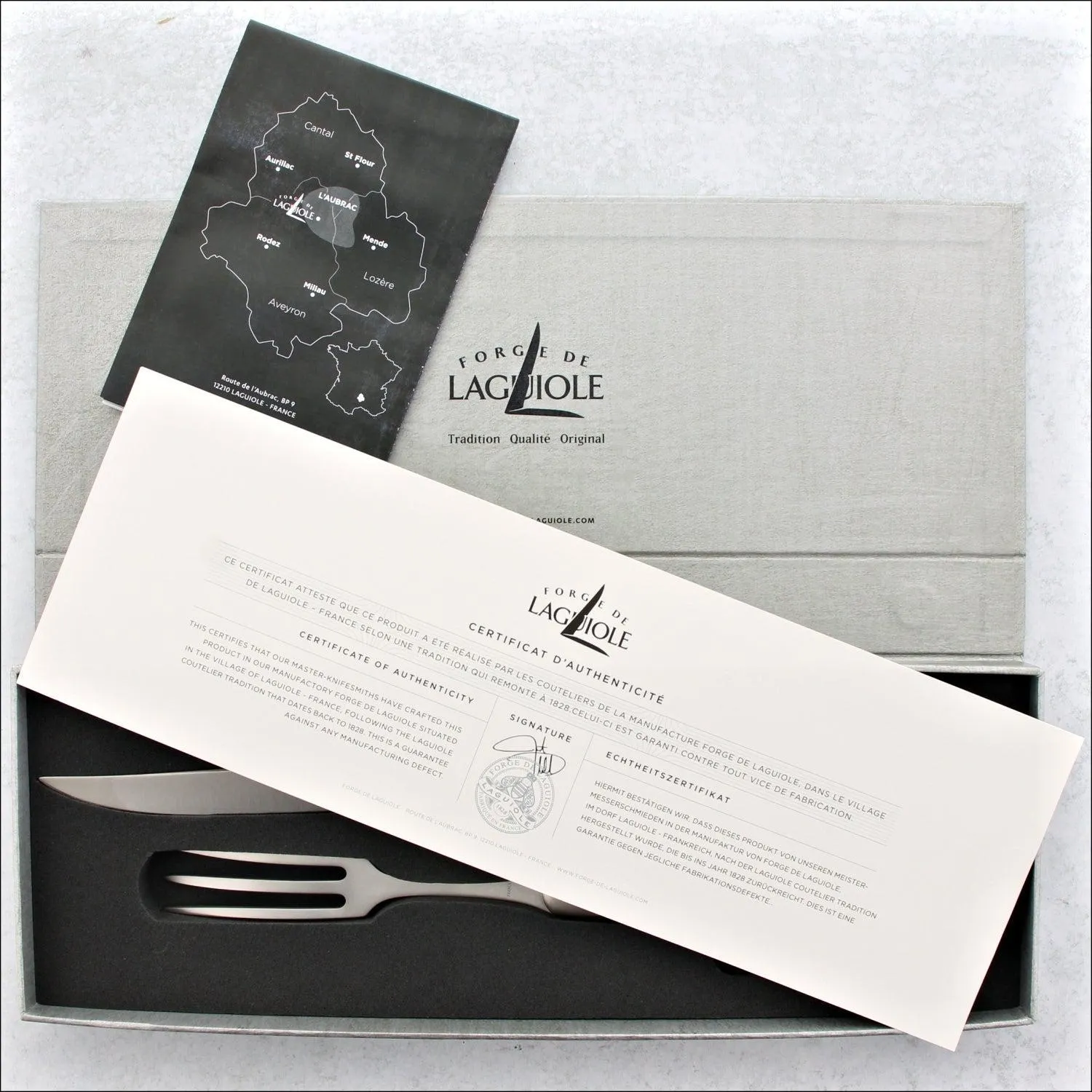 Laguiole XL Carving Set Ebony Handle Satin Finish