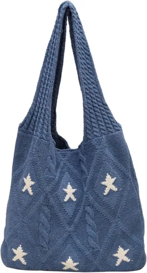 LAPRBY Crochet Tote Bag Y2k Aesthetic Accessories Grunge Hobo Bag Knit Star Bags Beach Purse Shoulder Handbags for Women