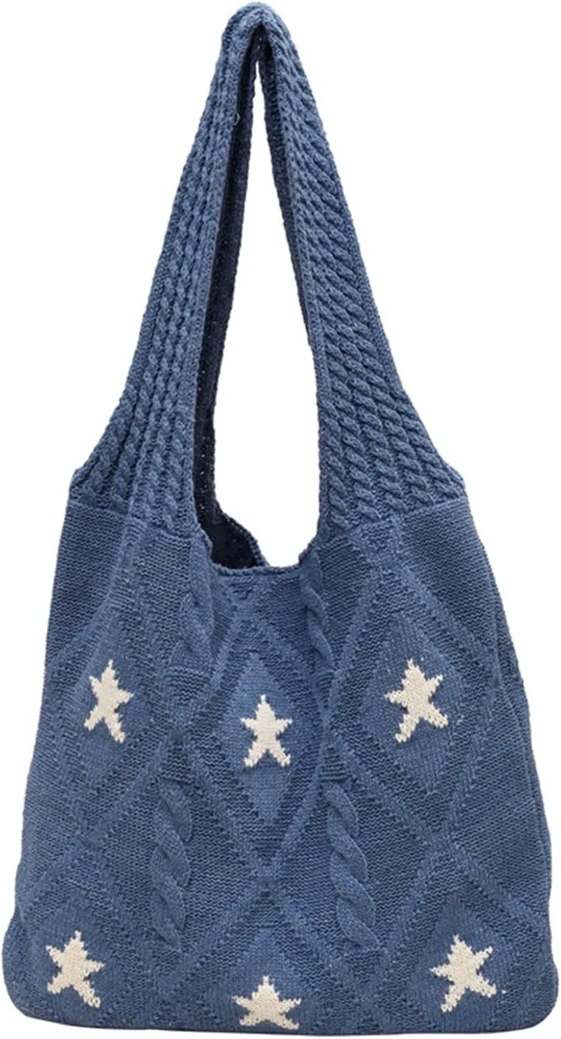LAPRBY Crochet Tote Bag Y2k Aesthetic Accessories Grunge Hobo Bag Knit Star Bags Beach Purse Shoulder Handbags for Women