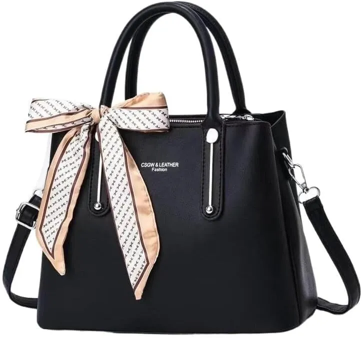 Large Capacity Cross-Body Bag Leisure Solid Color Satchel Shoulder Bags with Silk Ribbon Women Handbag Lady