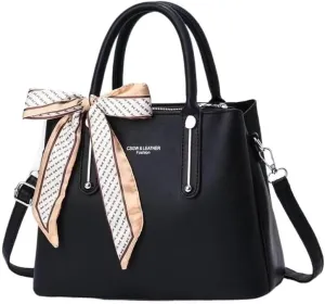 Large Capacity Cross-Body Bag Leisure Solid Color Satchel Shoulder Bags with Silk Ribbon Women Handbag Lady