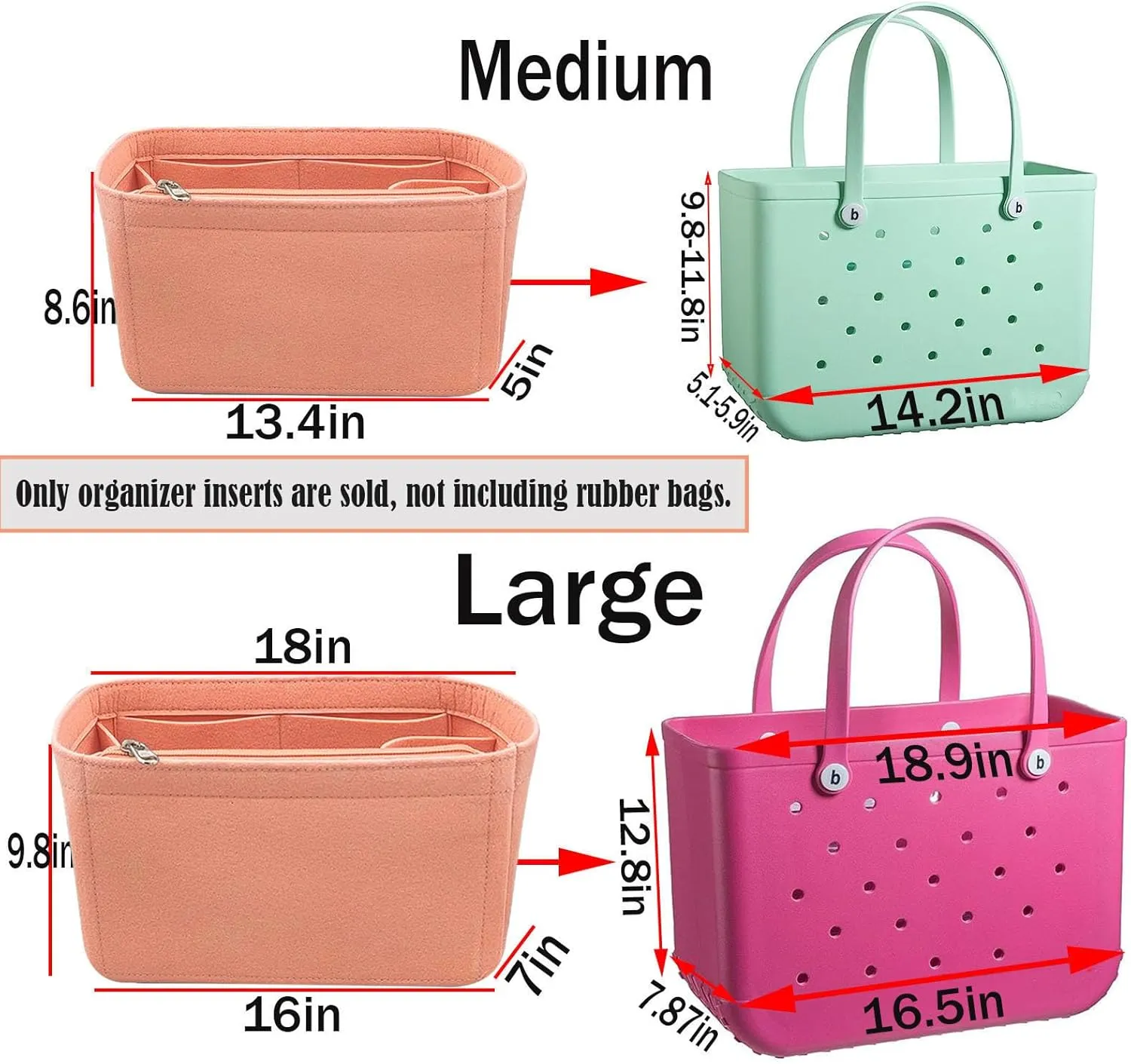 Lckaey Beach Bag organizer for bogg accessories Large Organizer Storage for Bogg Bag Organizing divider cooler insert 3018Pink-L