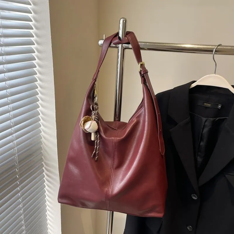 Leather Hobo bag for Women,Leather Shoulder bag Slouchy Hobo Purses and Handbags Bow with Doll Accessories Fall Purse