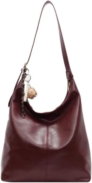 Leather Hobo bag for Women,Leather Shoulder bag Slouchy Hobo Purses and Handbags Bow with Doll Accessories Fall Purse