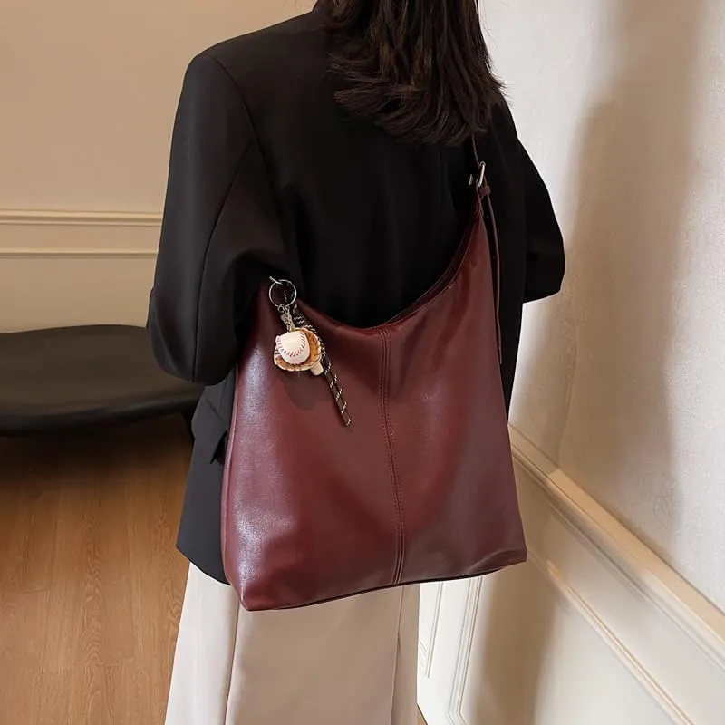 Leather Hobo bag for Women,Leather Shoulder bag Slouchy Hobo Purses and Handbags Bow with Doll Accessories Fall Purse