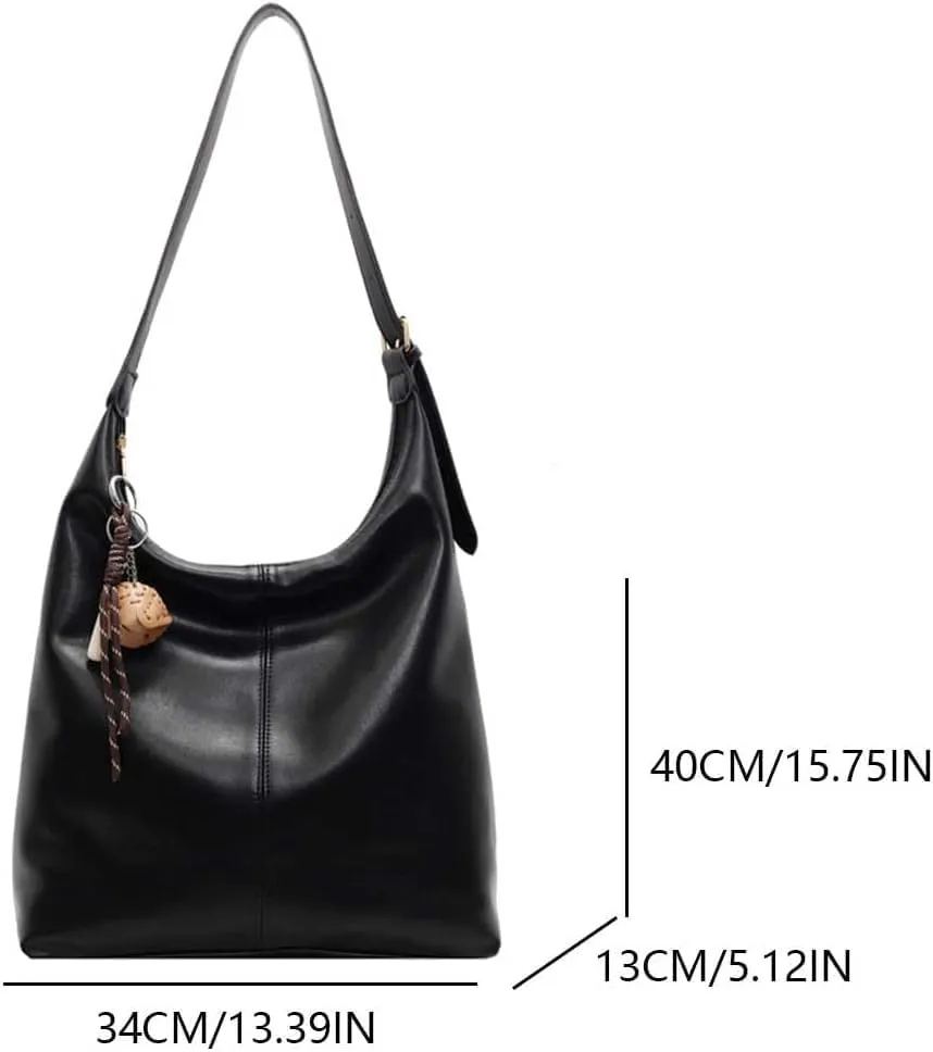 Leather Hobo bag for Women,Leather Shoulder bag Slouchy Hobo Purses and Handbags Bow with Doll Accessories Fall Purse