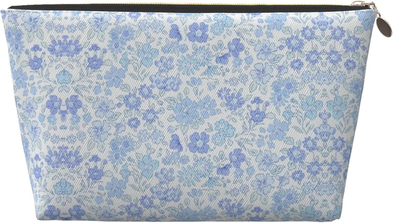 Leather Makeup Bag Travel Cosmetic Bag Small Makeup Bag for Women,Toiletry Bag Accessories Organizer-Blue and White Porcelain
