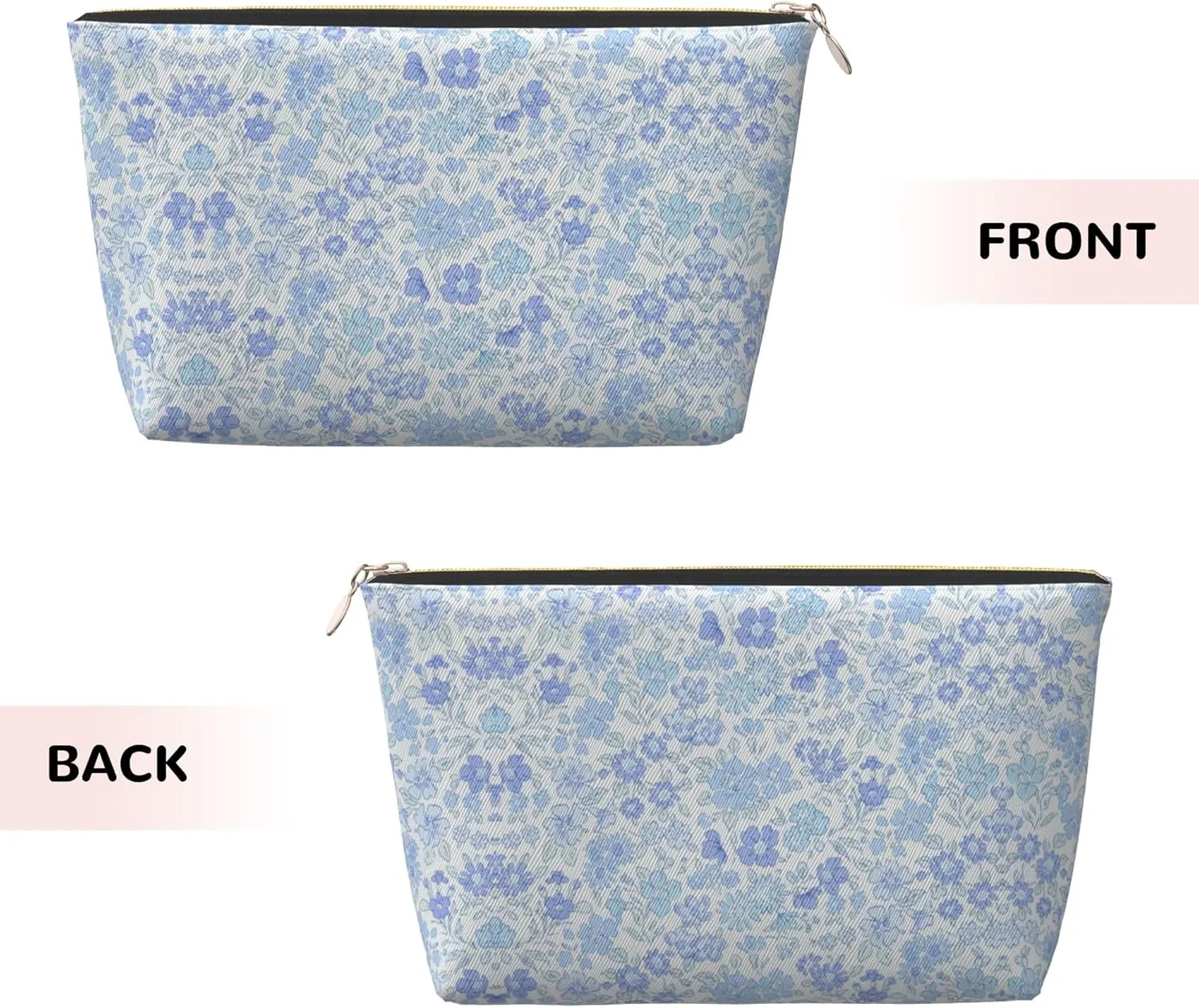 Leather Makeup Bag Travel Cosmetic Bag Small Makeup Bag for Women,Toiletry Bag Accessories Organizer-Blue and White Porcelain