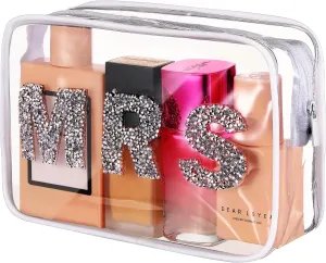 LEIFIDE Bride Bag Clear Makeup Bag Bride Gift Cosmetic Packet Mrs Pearl Bachelorette Toiletry Packet Wifey Pouch Rhinestone Letter PVC Travel Case Wifey Purse Portable(Glitter Style)