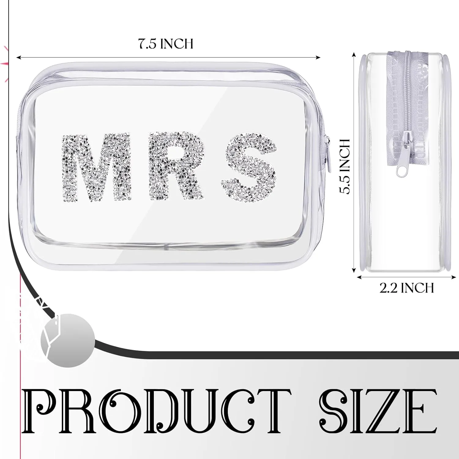 LEIFIDE Bride Bag Clear Makeup Bag Bride Gift Cosmetic Packet Mrs Pearl Bachelorette Toiletry Packet Wifey Pouch Rhinestone Letter PVC Travel Case Wifey Purse Portable(Glitter Style)