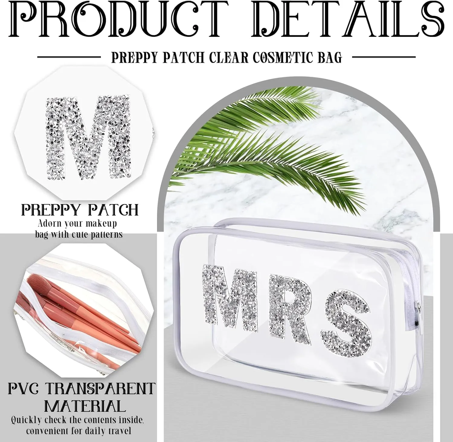 LEIFIDE Bride Bag Clear Makeup Bag Bride Gift Cosmetic Packet Mrs Pearl Bachelorette Toiletry Packet Wifey Pouch Rhinestone Letter PVC Travel Case Wifey Purse Portable(Glitter Style)