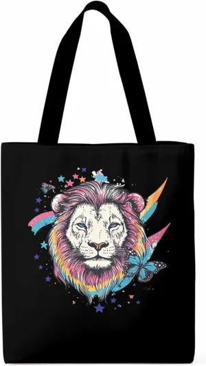 Lion Rainbow Butterfly Animals Canvas Tote Bag, Aesthetic Canvas Tote Handbags for Women Shoulder Bag