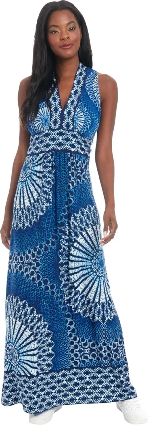 London Times Women's Sleeveless Empire Waist V-Neck Maxi-Casual Floor Length Wedding Guest Dress