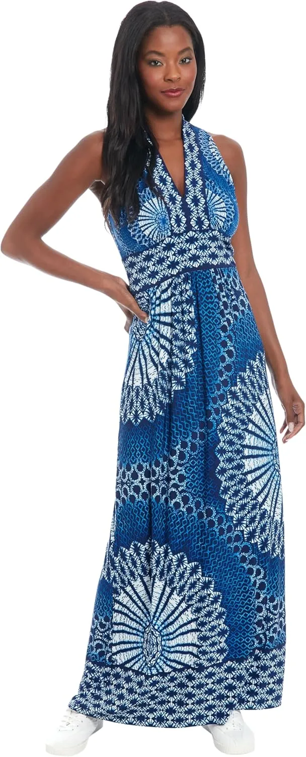 London Times Women's Sleeveless Empire Waist V-Neck Maxi-Casual Floor Length Wedding Guest Dress