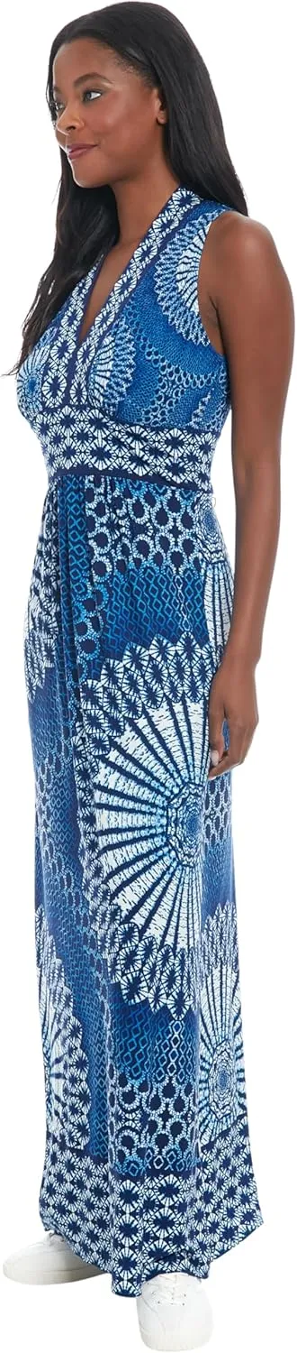 London Times Women's Sleeveless Empire Waist V-Neck Maxi-Casual Floor Length Wedding Guest Dress