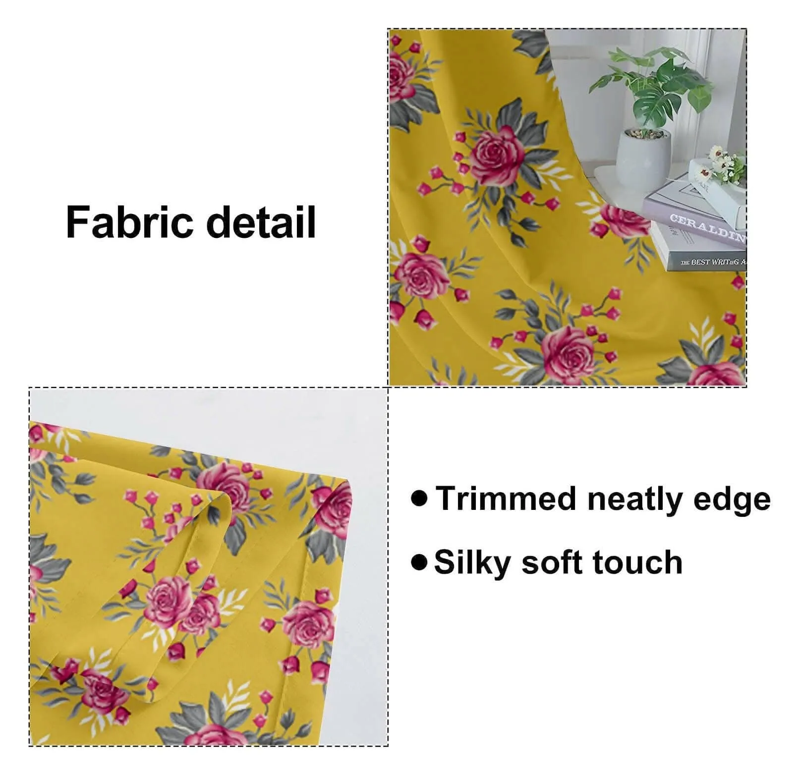 Lushomes "Set of 2 Lushomes 5-Foot Semi Sheer Yellow Flowers Window Curtains with Rod Pocket - 57x60 Inch"