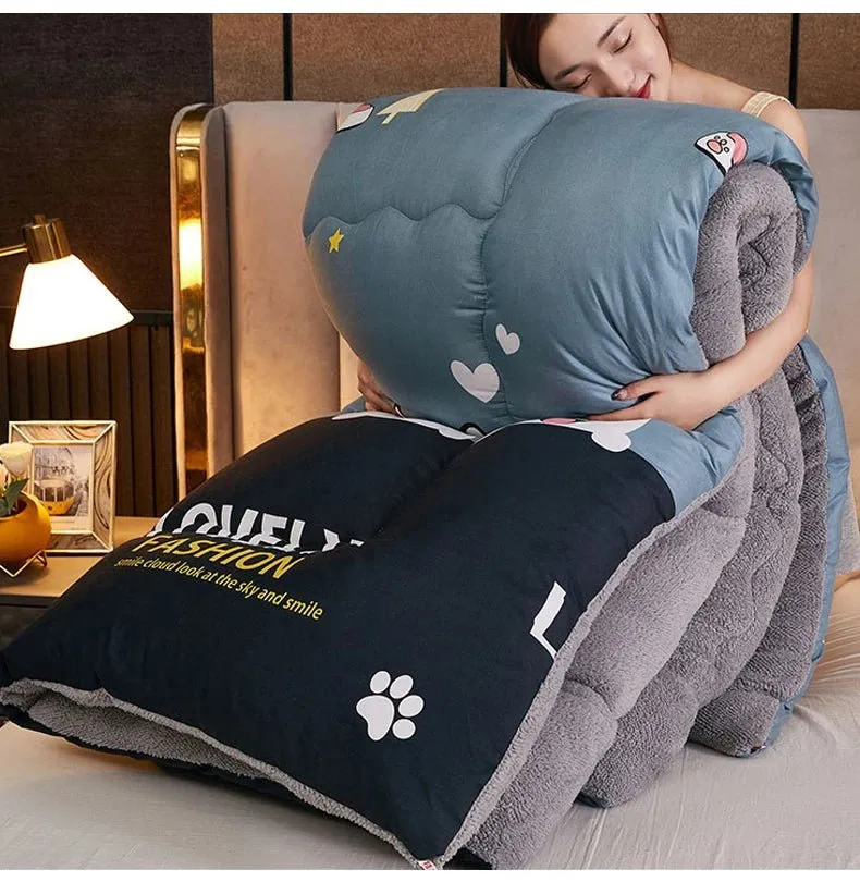 Luxury Warm Patchwork Quilt Duvet - Thicken Lamb Wool Comforter