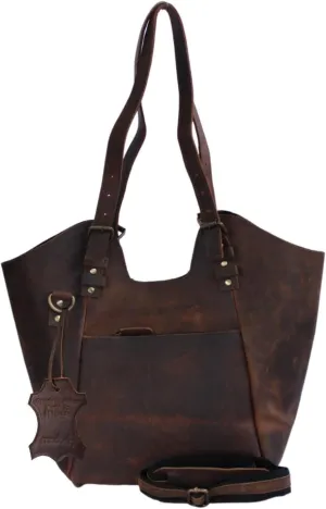 Madosh Genuine Leather Women's Tote Bag Shoulder Handbag Distressed Medium Purse Bucket Style Crossbody Bag