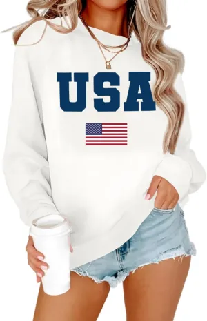Mama Sweatshirt Women Mama Letter Print Graphic Mom Life Long Sleeve USA Sweatshirt Pullover American Flag Shirt Tops