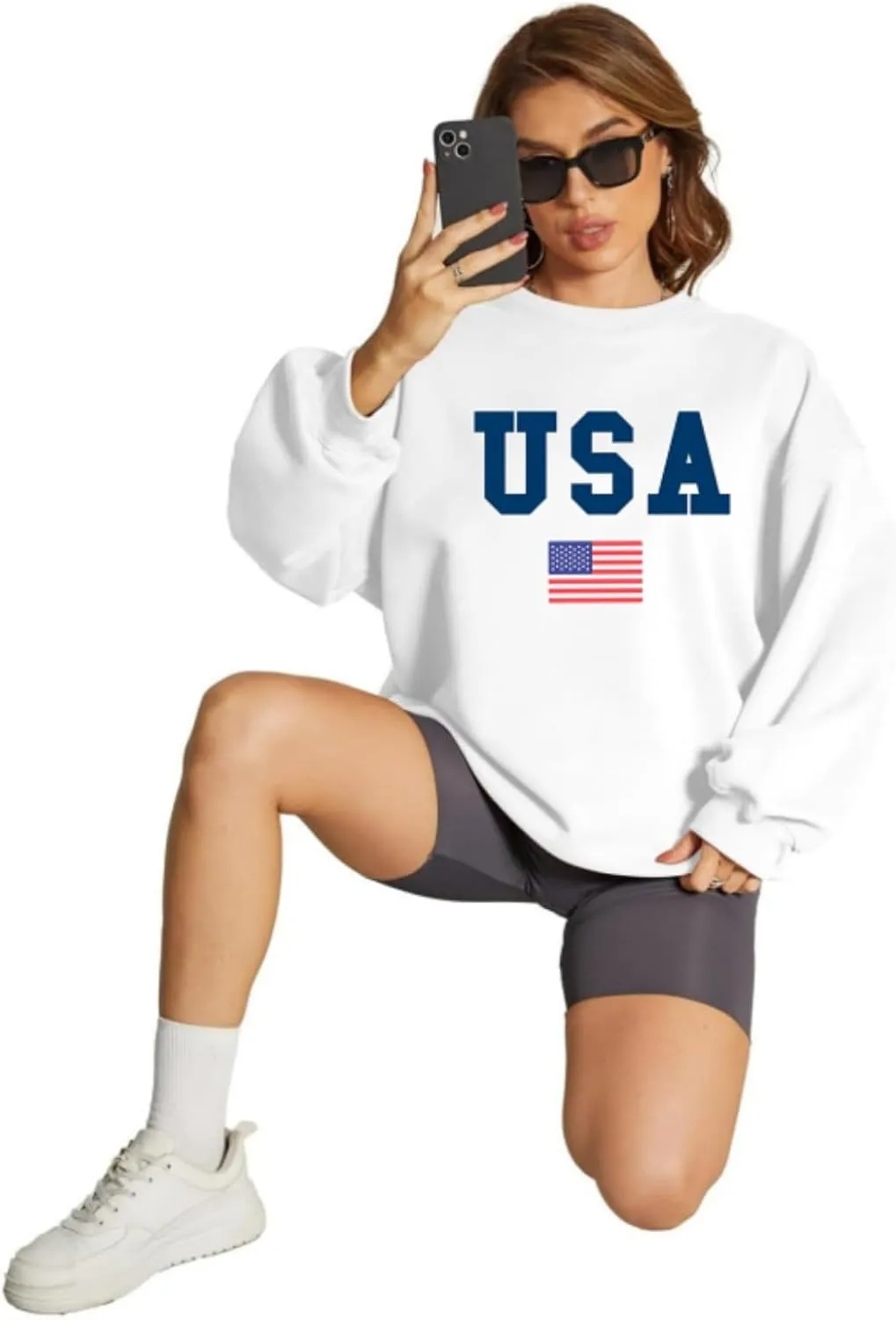 Mama Sweatshirt Women Mama Letter Print Graphic Mom Life Long Sleeve USA Sweatshirt Pullover American Flag Shirt Tops
