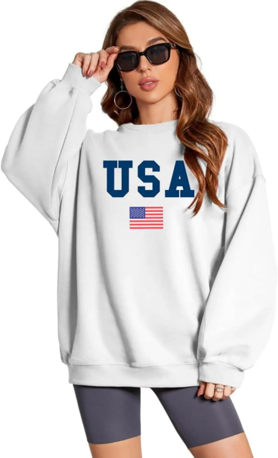 Mama Sweatshirt Women Mama Letter Print Graphic Mom Life Long Sleeve USA Sweatshirt Pullover American Flag Shirt Tops
