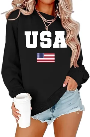 Mama Sweatshirt Women Mama Letter Print Graphic Mom Life Long Sleeve USA Sweatshirt Pullover American Flag Shirt Tops