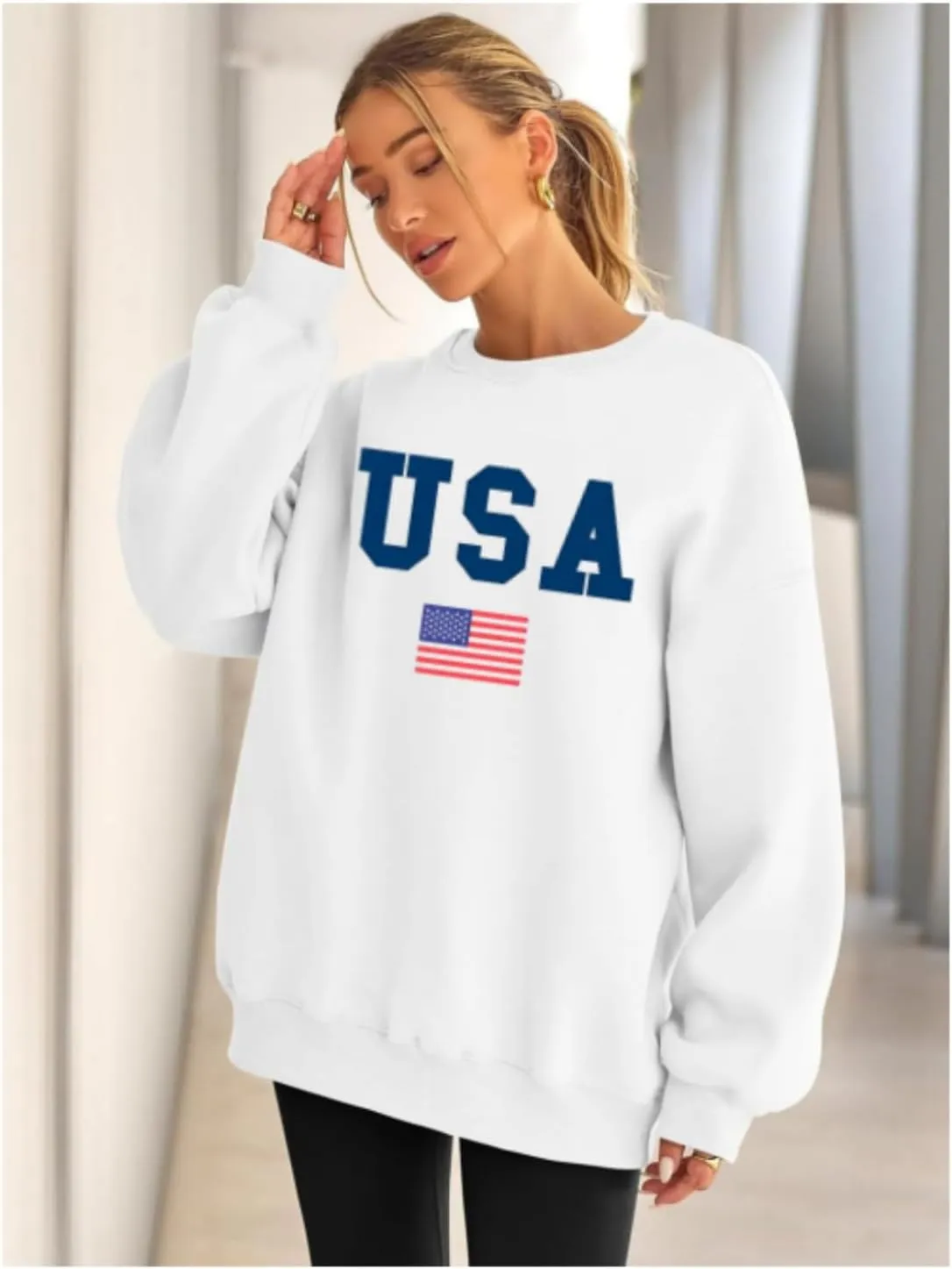 Mama Sweatshirt Women Mama Letter Print Graphic Mom Life Long Sleeve USA Sweatshirt Pullover American Flag Shirt Tops