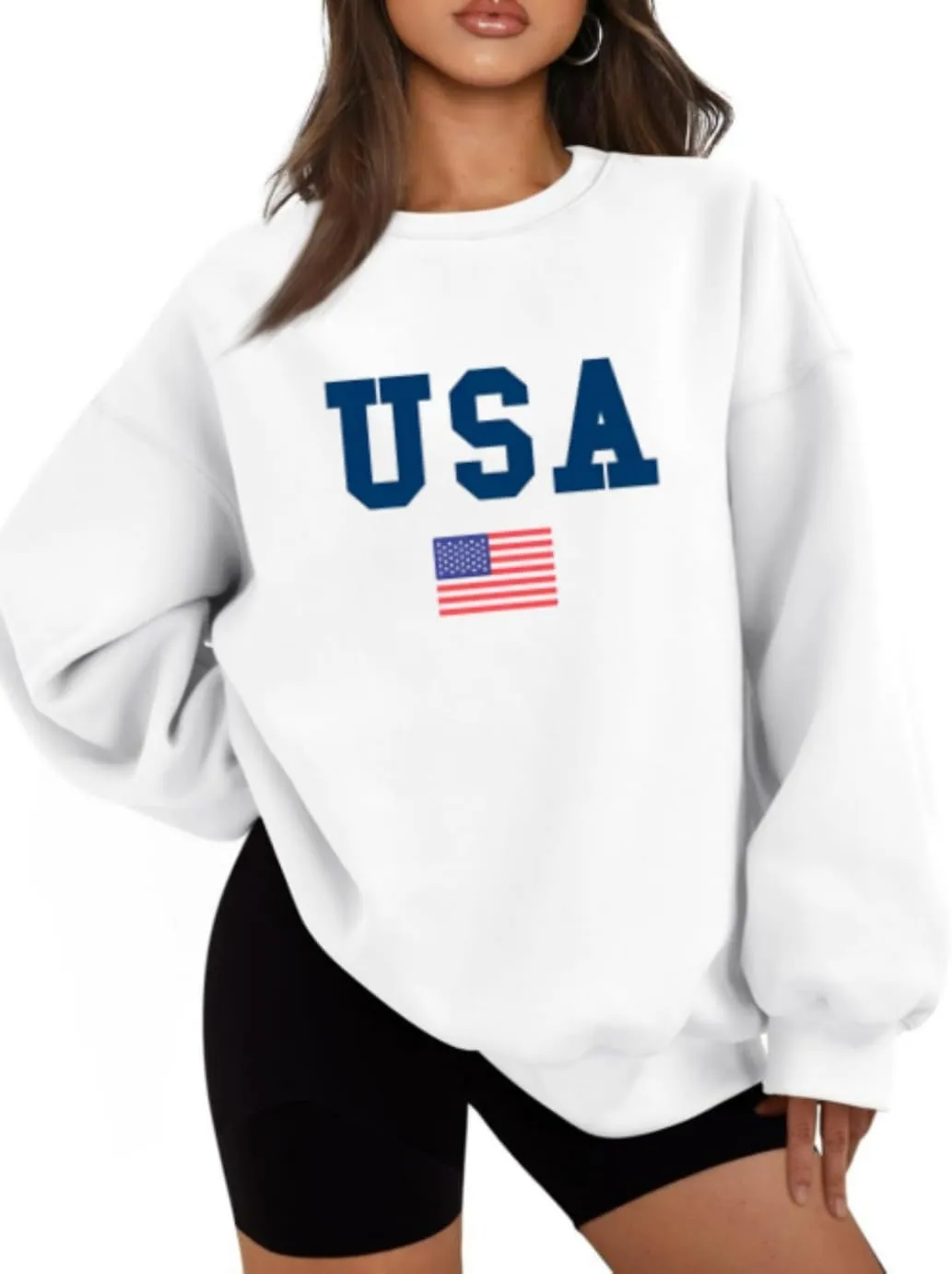 Mama Sweatshirt Women Mama Letter Print Graphic Mom Life Long Sleeve USA Sweatshirt Pullover American Flag Shirt Tops