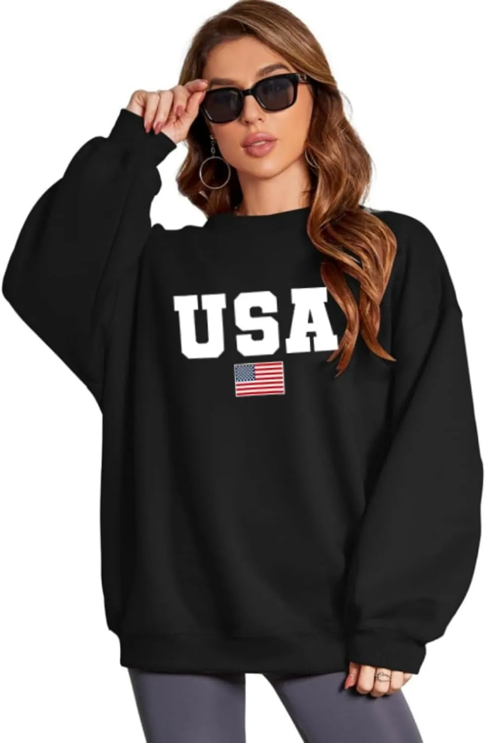 Mama Sweatshirt Women Mama Letter Print Graphic Mom Life Long Sleeve USA Sweatshirt Pullover American Flag Shirt Tops