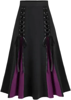 Maxi Skirts Women's Victorian Skirt Vintage A-Line Long Midi Skirt Lace Up Gothic Pleated Skirt Solid Long Skirts
