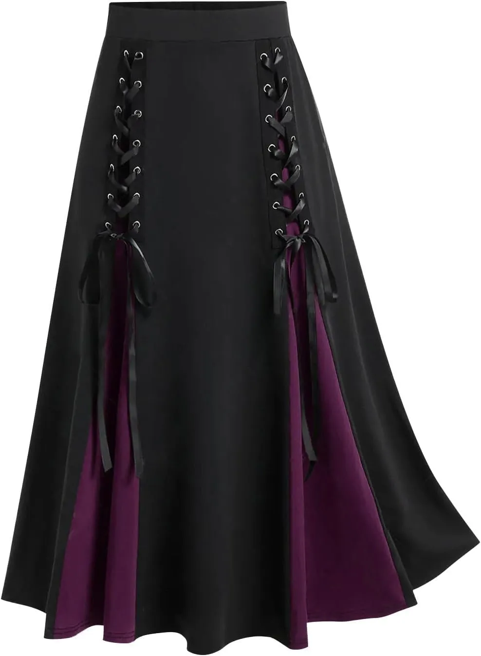 Maxi Skirts Women's Victorian Skirt Vintage A-Line Long Midi Skirt Lace Up Gothic Pleated Skirt Solid Long Skirts