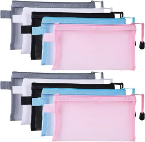 Mesh Travel Makeup Bag 10pcs Multifunctional Transparent Cosmetics Organizer Bag Zipper Pencil Case File Stationery Storage Pouch for Office Supplies Cosmetics Makeup Travel Accessories